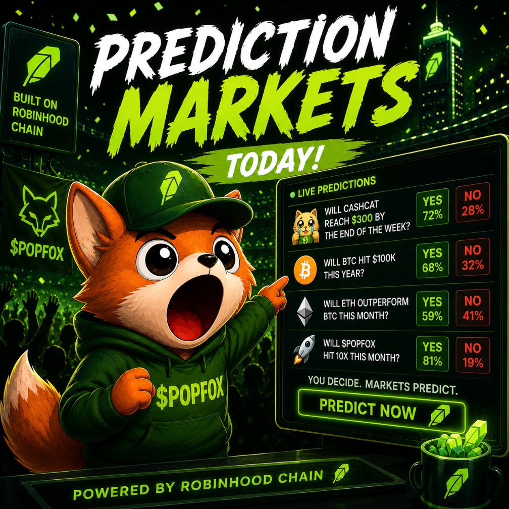 POPFOX_rh's tweet photo. Prediction Markets launch TODAY

Predict the outcomes that matter to the community from crypto and markets to memes and major events

Built on #RobinhoodChain

$POPFOX https://t.co/mu0jzcujEr