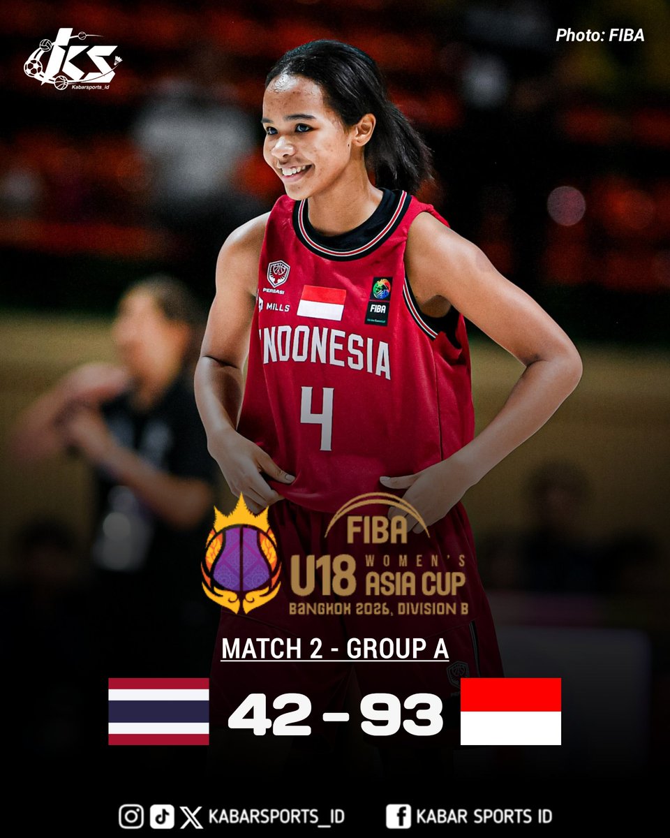 kabarsports_id's tweet photo. FIBA U18 Women's Asia Cup 2026 Division B

Thailand 🇹🇭 42-93 🇮🇩 Indonesia

#FIBAU18WomensAsiaCup #Basketball https://t.co/W2abxSQNhk