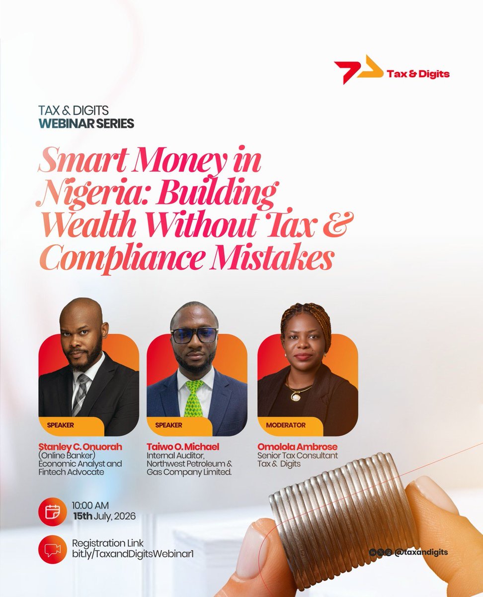 taxanddigits's tweet photo. It's Almost Here!

Tomorrow, we'll be unpacking the practical strategies every entrepreneur, professional, and business owner needs to build wealth while avoiding costly tax and compliance mistakes.

Join Stanley C. Onuorah (OnlineBanker) and Taiwo Oluwatobi Michael,... https://t.co/5VceUedlsX