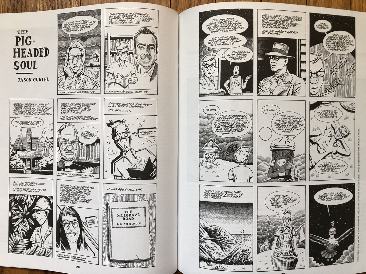 jasonguriel's tweet photo. The next instalment in my comic strip The Pigheaded Soul is in the new @CNandQ. (It also appears in my recent book Fan Mail.) An honour to see my modest scratchings in a magazine designed by the great Seth. @biblioasis @VehiculePress https://t.co/ZYg1wmxNmY