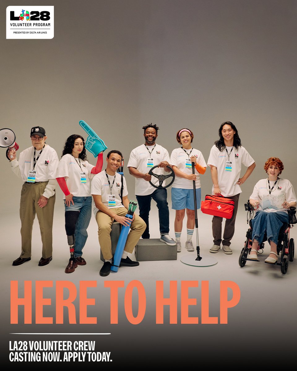 LA28's tweet photo. Role call! 📣

Your role of a lifetime is right around the corner. Applications to join the LA28 Volunteer Crew during Games time are now open! Scroll through to see how the crew behind the scenes bring a little magic to every moment and then apply at https://t.co/ueGIN2afXp. https://t.co/JNNbk3yEh5
