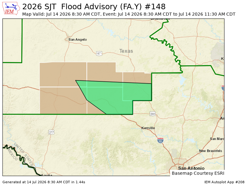 SJT issues Flood Advisory for Kimble, Mason, Menard, Schleicher