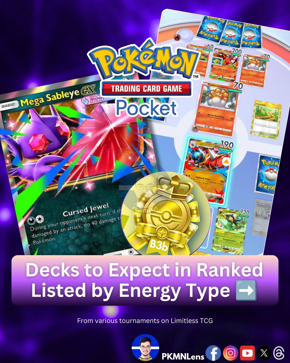 PKMNLens's tweet photo. Decks you'll see in the upcoming RANKED season in #PokemonTCGPocket! (1/3) https://t.co/YcSgVZ0vDx