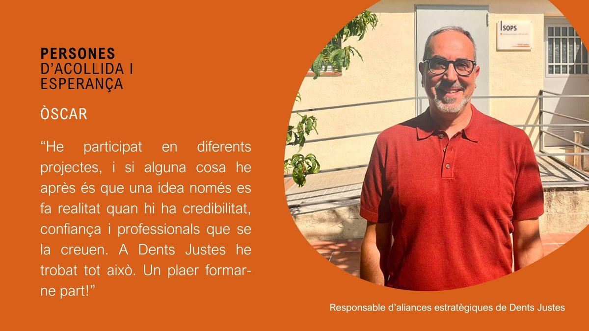 Fund_Acollida's tweet photo. Et presentem l’Òscar, Responsable d’Aliances de #DentsJustes. 🦷🧡
Amb una mirada social, impulsa aliances amb clíniques, empreses i professionals perquè la #SalutBucodental sigui accessible per a tothom: https://t.co/qMK83rpTlQ
#OdontologiaSocial #CapPersonaExclosa https://t.co/RVibyO848n