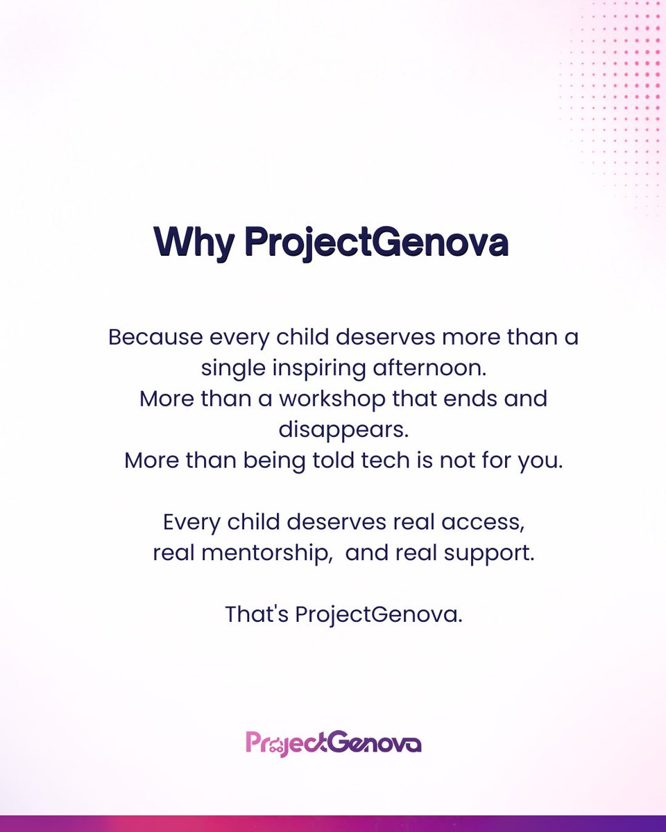 projectGenova_'s tweet photo. Sometimes, all it takes is a child asking,
“Can I build something like this?”, “Could I learn to code?”, “Is technology for someone like me?”

Too often, those questions are left unanswered not because the talent isn’t there, but because the opportunity isn’t. https://t.co/8fFnYHOXqP