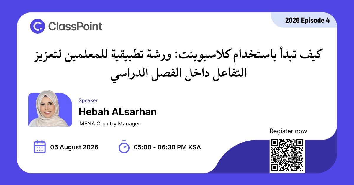 ClassPointMENA's tweet photo. استعدوا لتجربة تدريبية مميزة للمعليمن هذا الصيف!
تجربة تدريبية عملية تساعدك على إعداد الدروس والأنشطة والتقييمات بوقت أقل باستخدام Edcafe AI، وتحويل عروض PowerPoint إلى دروس تفاعلية باستخدام ClassPoint. نبدأ من الصفر وننتقل مباشرة إلى التطبيق، لتخرج بمهارات جاهزة للاستخدام داخل صفك في العام الدراسي الجديد.

1️⃣ الدورة الأولى: Edcafe AI
ابدأ استخدام الذكاء الاصطناعي في التعليم واعداد المحتوى التعليمي من الصفر
📅 الأربعاء 29 يوليو 2026
 ⏰ من 5:00 إلى 6:30 مساءً بتوقيت السعودية
 🔗 رابط التسجيل: https://t.co/hwPZVk2Ckw
-------------------------------
2️⃣ الدورة الثانية: ClassPoint
تعلّم خطوة بخطوة كيفية استخدام ClassPoint داخل PowerPoint لتعزيز التفاعل والمشاركة داخل الفصل الدراسي في التعليم الحضوري والاونلاين
📅 الأربعاء 5 أغسطس 2026
 ⏰ من 5:00 إلى 6:30 مساءً بتوقيت السعودية
 🔗 رابط التسجيل: 
https://t.co/3GID2sLaRa
لا تحتاج إلى خبرة سابقة، فكل دورة تبدأ من الأساسيات وتتضمن تطبيقًا عمليًا.
🎓 يحصل المشاركون على شهادة تدريب مهني بعد حضور كل دورة.
شارك الدعوة مع زملائ�� المعلمين والمهتمين بتطوير تجربتهم التعليمية.

#ورشات_تدريبية #ورشات_عمل #تطوير_المهارات #تدريب_المعلمين #التعليم_المبتكر #الذكاء_الاصطناعي