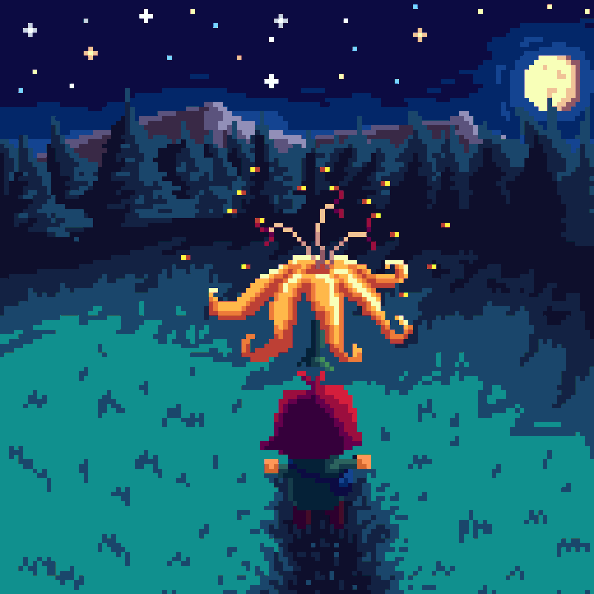 DecoFire1e's tweet photo. Night :3  In search of a rare bud of the Night Gem — it's going to be a long night.
#pixelart #art #nights #retro https://t.co/jtK7I4PaRf