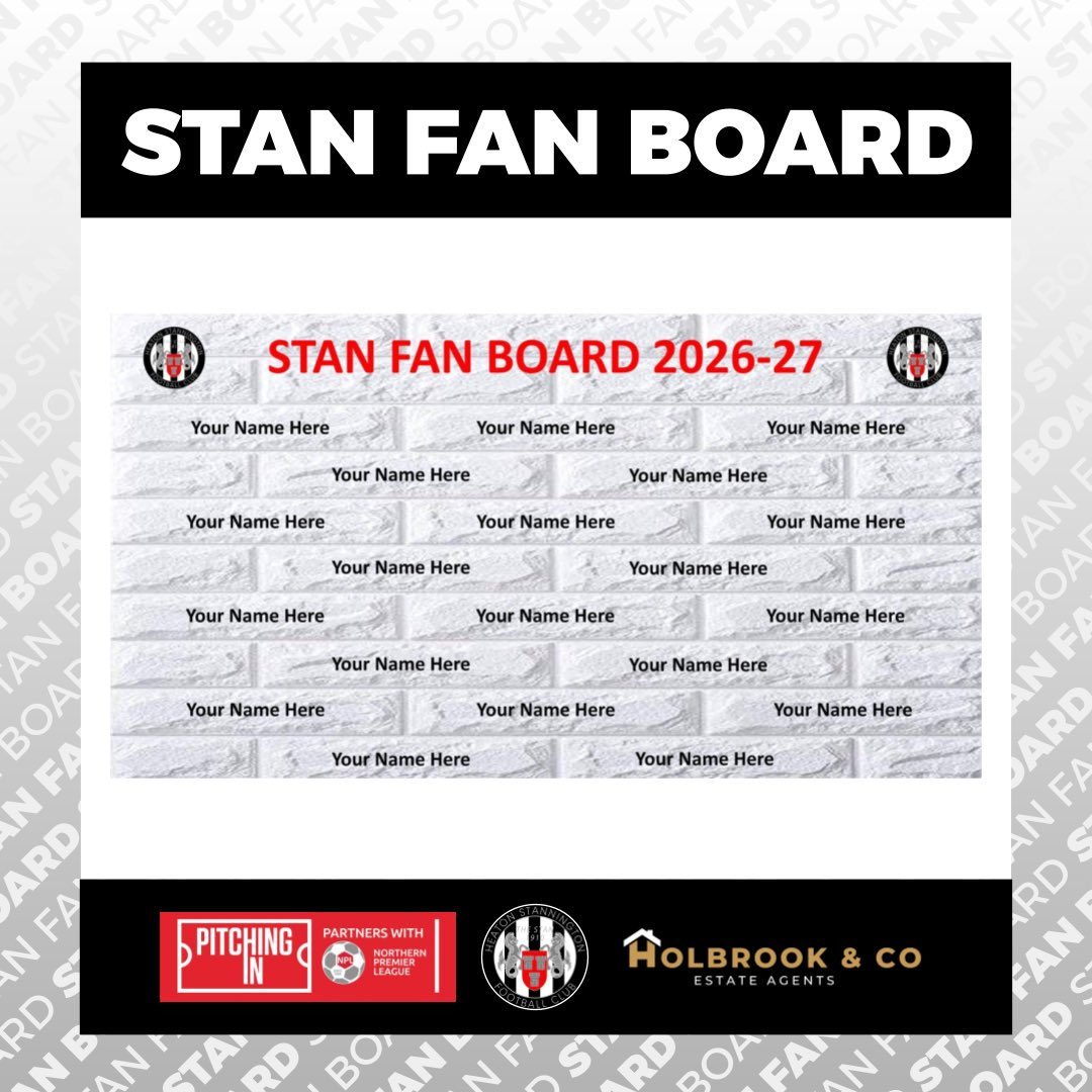 Heatonstan's tweet photo. 🧱 Bricks for the Stan Fan Board for 26/27 are now on sale…

This is your chance to support the Stan for just £10 and get your name pride of place in front of the terrace!

Get yours now: https://t.co/VcHnlq2d6l https://t.co/364j6AxkOa