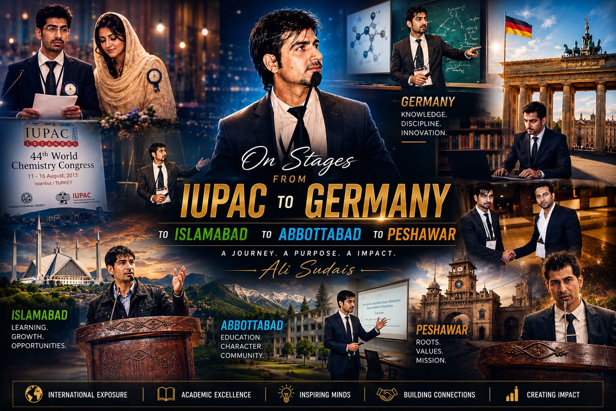 German_AliSudys's tweet photo. One vision. Countless stages.
From the global platform of IUPAC to the academic halls of Germany, Islamabad, Abbottabad, and Peshawar — a journey built on knowledge, leadership, and impact.

#AliSudais #Education #Leadership #IUPAC #Germany #Pakistan #AcademicExcellence https://t.co/bTmGBRhVeo