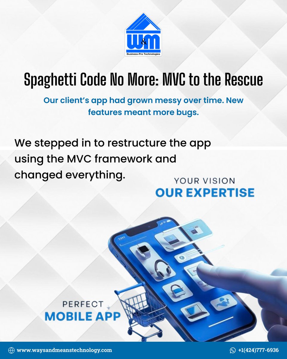 WMTechnology's tweet photo. Code chaos? We fixed that.
Rebuilt a large app using MVC – fewer bugs, faster releases, happier teams.
#WMTechnology #MVCDevelopment #Refactoring https://t.co/VJAgOduLaJ