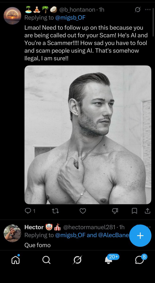 migsb_OF's tweet photo. This is what happens when you hook up with someone who is straight but has parasocial fans 😩 his fans can’t accept that he hooked up with another guy (aka me) so now they are spreading rumors that max is Ai and not a “real man” 😭 https://t.co/K3WlvnxON1