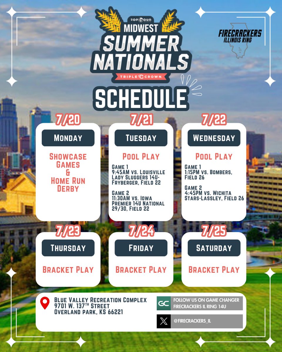 Firecrackers_IL's tweet photo. We're headed to Overland Park, Kansas for the Midwest Summer Nationals to close out our season!

Let's make this final tournament one to remember! https://t.co/QdgKTUa9Y1