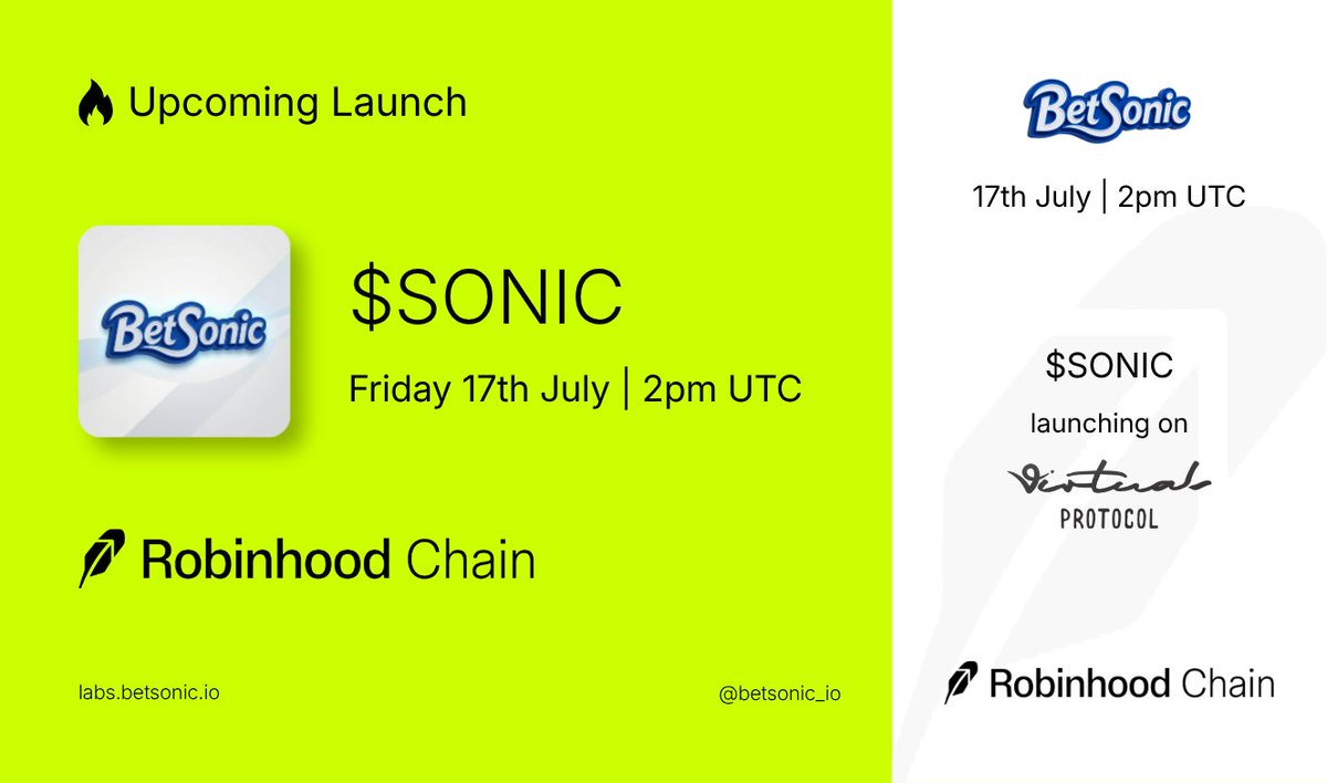 betsonic_io's tweet photo. BetSonic is launching on @virtuals_io 
- Friday 17th of July | 2pm UTC
- Robinhood chain 

Save the date! https://t.co/JfKe2CeGIa
