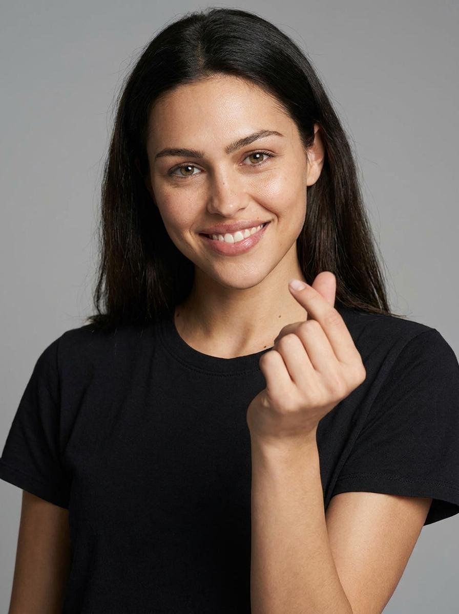 Studio Portrait with Finger Heart Gesture