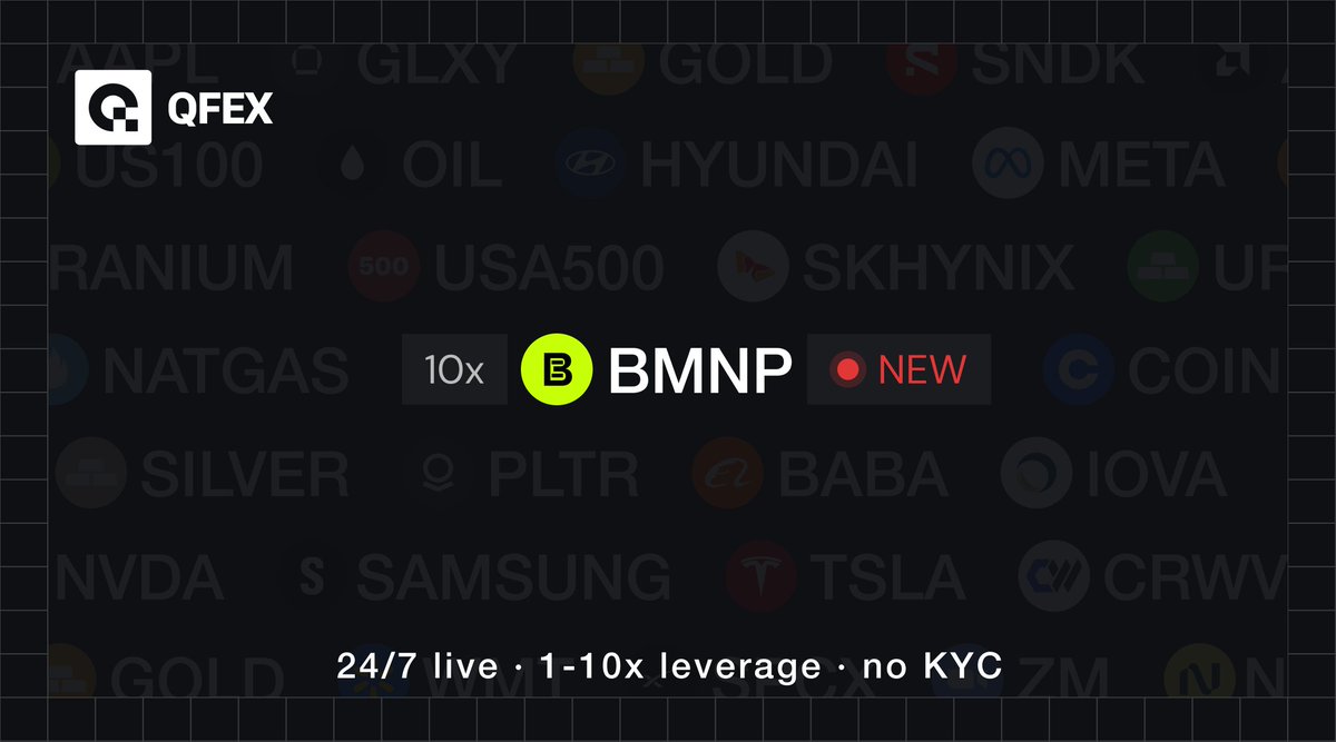 QFEX's tweet photo. New listing live on @QFEX

💥 $BMNP  – Bitmine Immersion Technologies Inc. Series A Preferred Stock

What should we list next? https://t.co/IT3dZFJorY