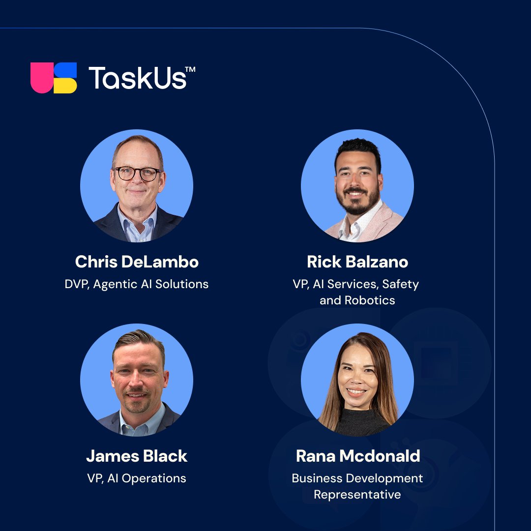 TaskUs's tweet photo. Many AI projects are stuck in the pilot phase or aren’t returning value in the real world. Getting a model to work safely, reliably and at scale takes a quality data, rigorous testing and robust operations. 

TaskUs provides the frameworks and teams to make AI work.

Learn more from Chris de Lambo, Rick Balzano, James Black and Rana McDonald at the Ai4 conference in Vegas. 

Stop by our booth if you’re attending or reach out to connect online! 

#TaskUs #Ai42026 #ArtificialIntelligence #AgenticAI #Robotics