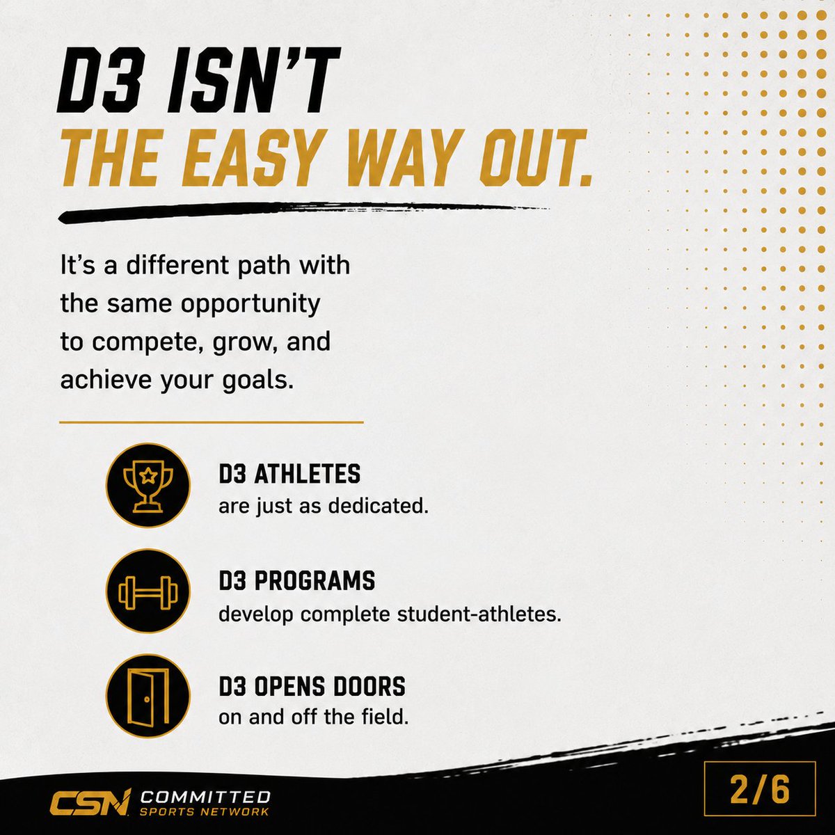 _CSNetwork_'s tweet photo. 🚨 Is playing D3 settling? Absolutely not.
Too many athletes get caught chasing a logo instead of chasing the right opportunity. https://t.co/f6uXoW2Zky