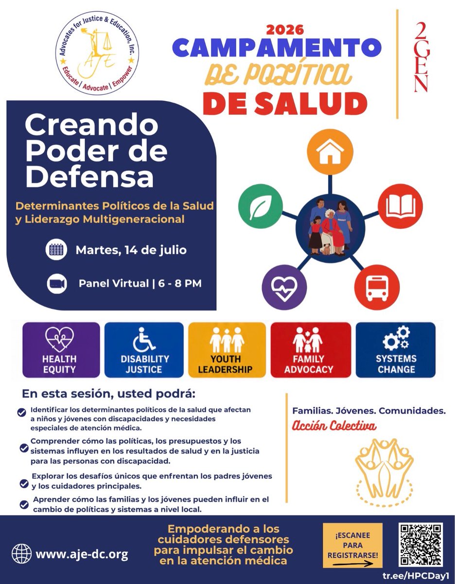 AJEInc's tweet photo. HAPPENING TODAY: How do policies shape health? Join our intergenerational conversation on how housing, transportation, education &amp; public policy impact health across DC—and how we can advance health equity &amp; disability justice. Register: https://t.co/PC37Y1EiCe https://t.co/HLvaKLMsya