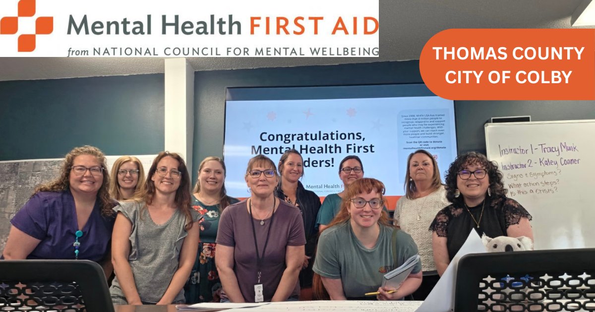 hpmhc's tweet photo. Thank you to Thomas County and the City of Colby for investing in staff Mental Health First Aid training. Instructors Kaley and Tracy really enjoyed working with staff members last week. We appreciate your willingness to #BeTheDifference for your customers and communities. https://t.co/HxeRRmLTAZ