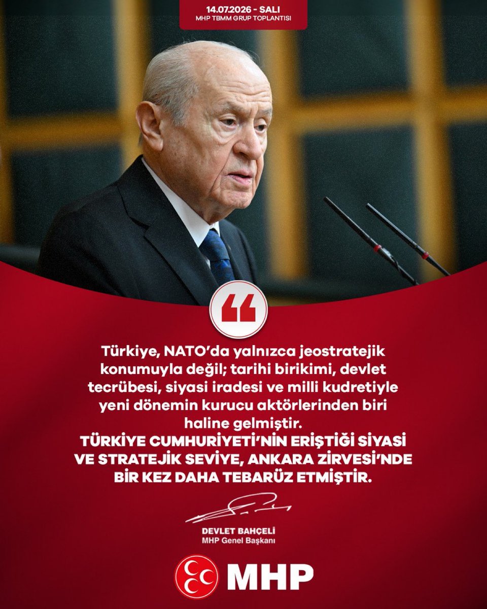 GirayErdemir's tweet photo. Türkiye, NATO’da yalnızca jeostratejik konumuyla değil; tarihi birikimi, devlet tecrübesi, siyasi iradesi ve milli kudretiyle yeni dönemin kurucu aktörlerinden biri haline gelmiştir.
Türkiye Cumhuriyeti’nin eriştiği siyasi ve stratejik seviye, Ankara Zirvesi’nde bir kez daha tebarüz etmiştir.

Liderimiz Sayın Devlet BAHÇELİ