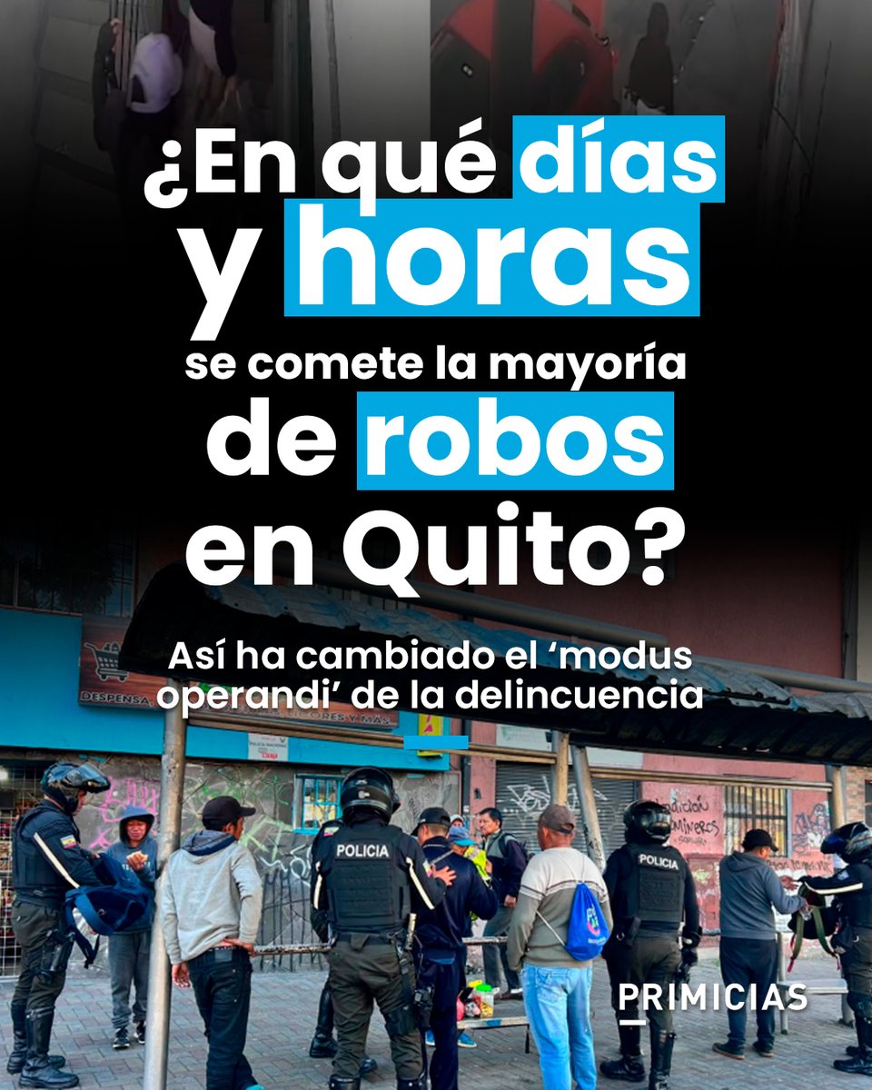 Primicias's tweet photo. La Fiscalía registra más de 2.500 denuncias por robos a locales comerciales y personas en Quito entre enero y mayo de 2026. La entidad revela cuáles son los días y horarios más peligrosos. https://t.co/Nsmi0VINKU https://t.co/Wpdx3qe2Bd