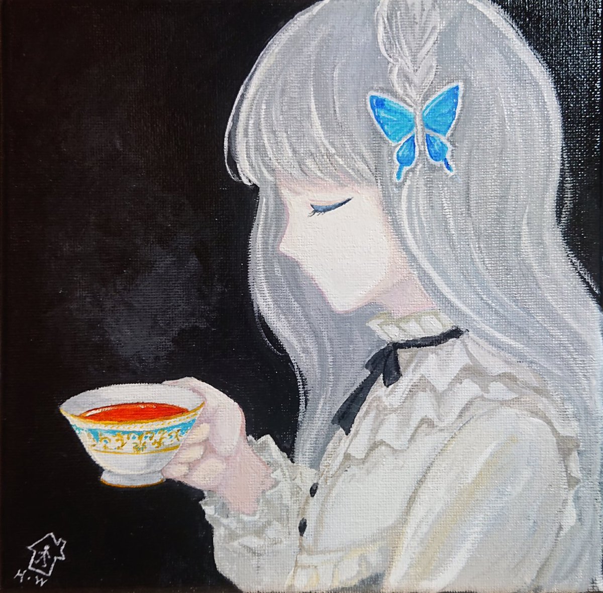 HouseWalker0000's tweet photo. #翅城家の中庭
#イラスト

オカルト系VTuber・翅城灰子さんのファンアートイラストです～
改めてお誕生日おめでとうございます♪

キャンバスにアクリル絵の具。
現物は本人所蔵。 https://t.co/dcksV26rSf