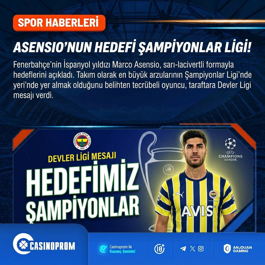 cpromtr's tweet photo. 💎 #Casinoprom Spor Gündemi 💎

📢 "Fenerbahçe'nin İspanyol yıldızı Marco Asensio, sarı-lacivertli formayla hedeflerini açıkladı. Takım olarak en büyük arzularının Şampiyonlar Ligi'nde yer almak olduğunu belirten tecrübeli oyuncu, taraftara Devler Ligi mesajı verdi." https://t.co/5P8niu4Etq