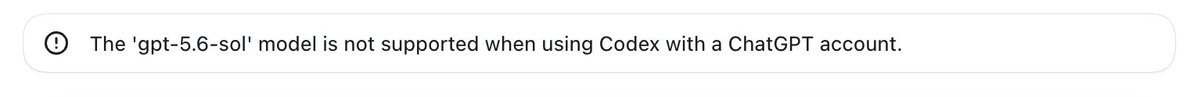 samifathi's tweet photo. Anyone else getting this error when trying to use ChatGPT and 5.6 Sol? @thsottiaux @ChatGPTapp https://t.co/aEZ65vDmfJ