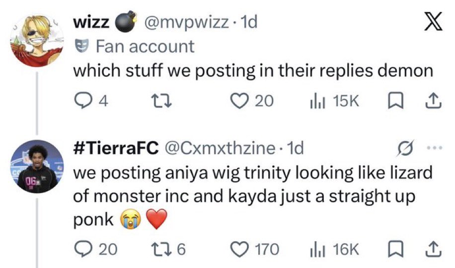 iamtemade's tweet photo. Your fanbase have been calling the girls all kind of slurs but I don’t see your dads coming to their defense
A post with over 20k likes calling Trinity a lizard, an edit of Aniya on Floyd with kc as the police but you wanna talk
STFU, you not the one to talk https://t.co/ICpPZQ9Hzf