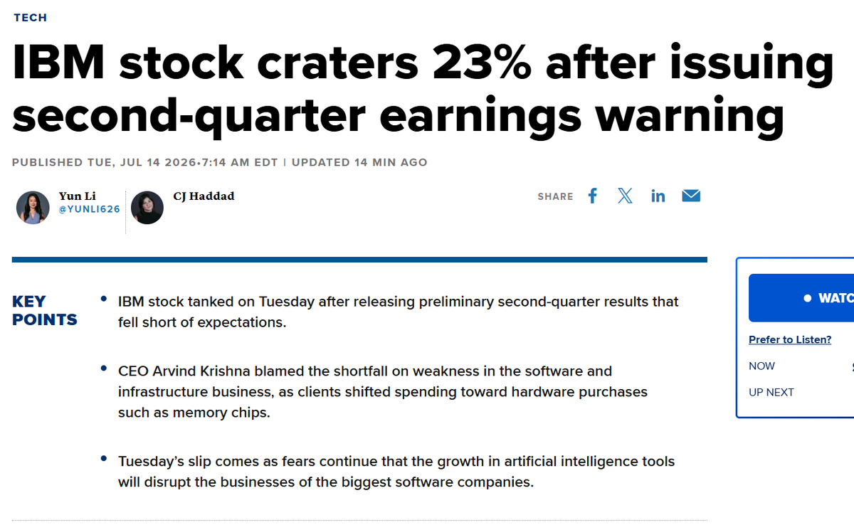 Trader__Ray's tweet photo. $IBM could have waited until the 22nd of June, when the earnings are planned. But the fact that they already give you a warning now tells you how bad it's gonna be! ❗️❗️ https://t.co/Q36h54mOPN
