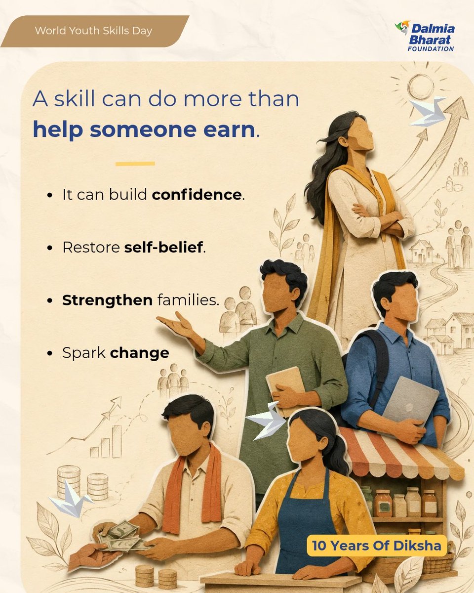 Dalmia_DBF's tweet photo. Skills create more than employment. They build confidence &amp; strengthen financial independence.
Through DIKSHa, learners are turning training into progress that reaches their families and communities.

#WorldYouthSkillsDay #DIKSHa #DalmiaBharatFoundation #SkillDevelopment https://t.co/lyjpV2EgEM