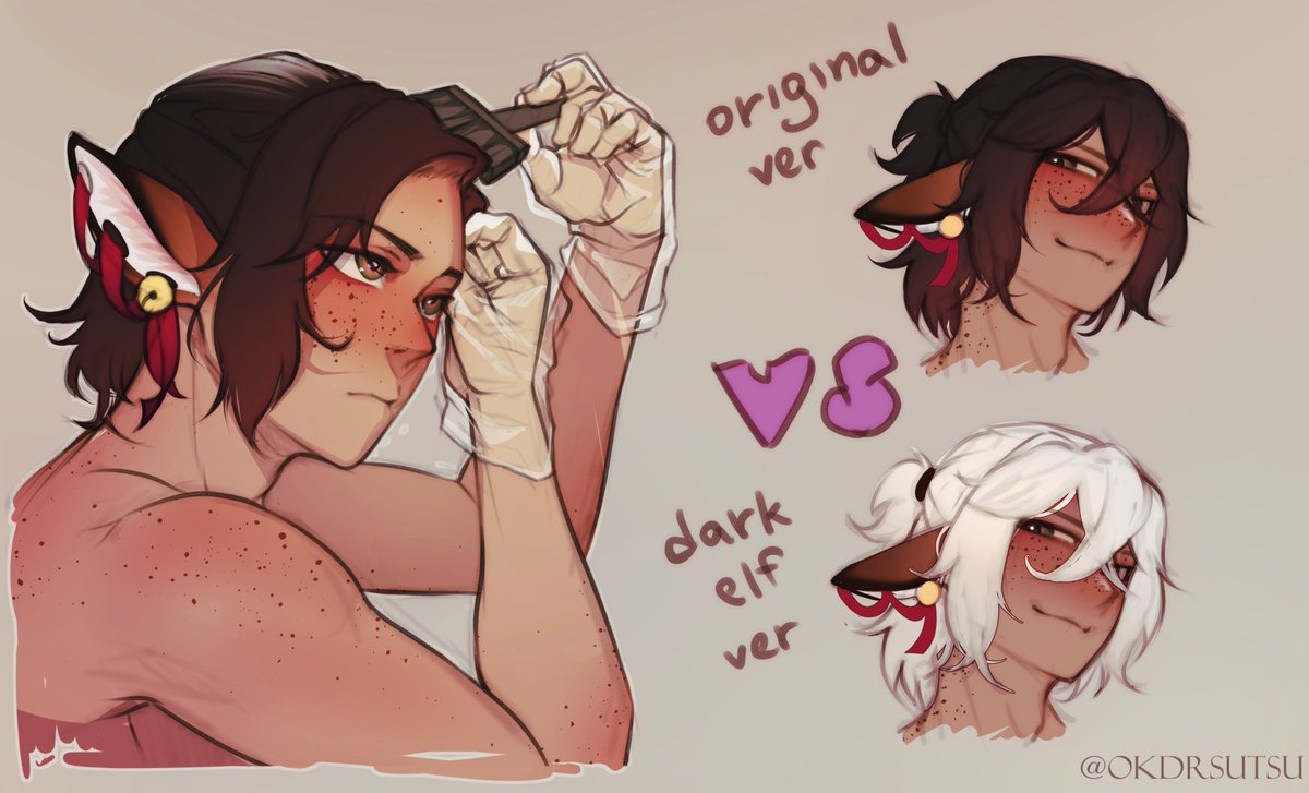 okdrsutsu's tweet photo. I've been thinking for a long time about whether it would suit my boy to become a dark elf~  they are extremely sexy
Which's better? https://t.co/3p6aCqLrU6