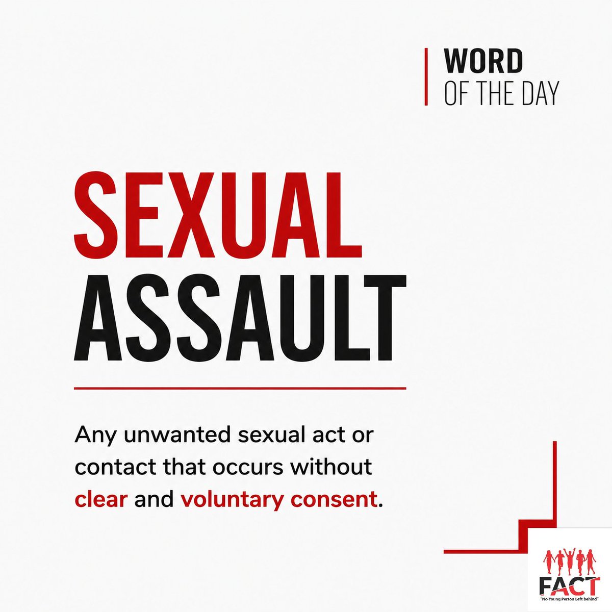 fact_malawi's tweet photo. 📖 Word of the Day: Sexual Assault

It is any sexual act or contact without a person's consent.
No matter who the person is, what they're wearing, or where they are, everyone has the right to say no.

#WordOfTheDay #ConsentMatters #FACTMalawi #EndGBV https://t.co/71Ljx0y7qF