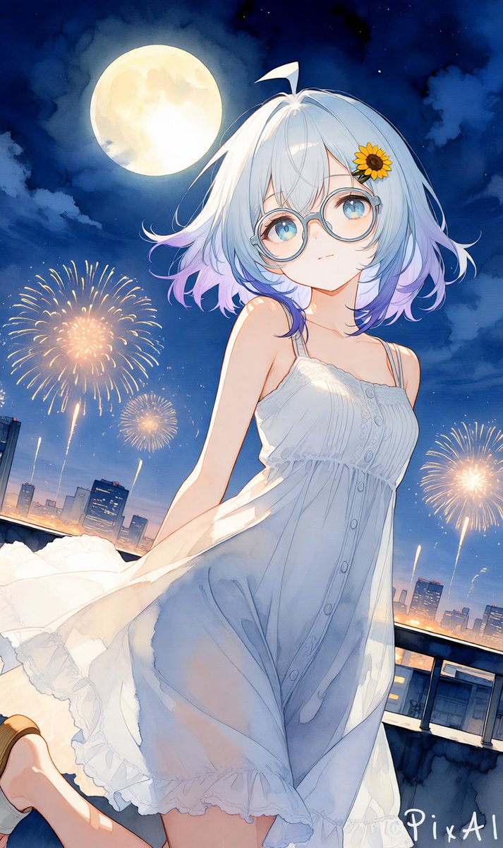 vonnouu's tweet photo. #aiart #aiartcommunity #animeai #pixai #animegirl #cyberpunk #lofiart #retroanime #aestheticai #midsummer #fireworks #silverhair #glassesgirl
#illustration https://t.co/Ya9y3TE9nK