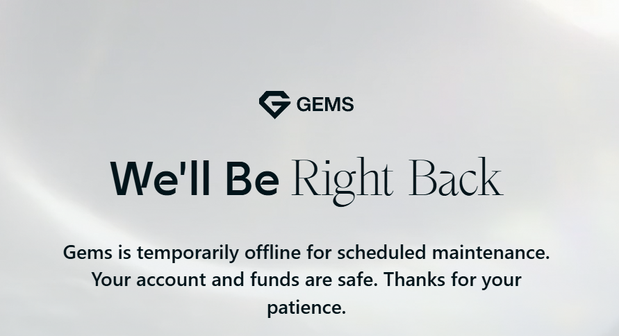 Gems_Launchpad's tweet photo. We’ll be right back, FAM. 🛠️

Gems is temporarily offline for scheduled maintenance.
Thanks for your patience. https://t.co/lEdLefHYlv