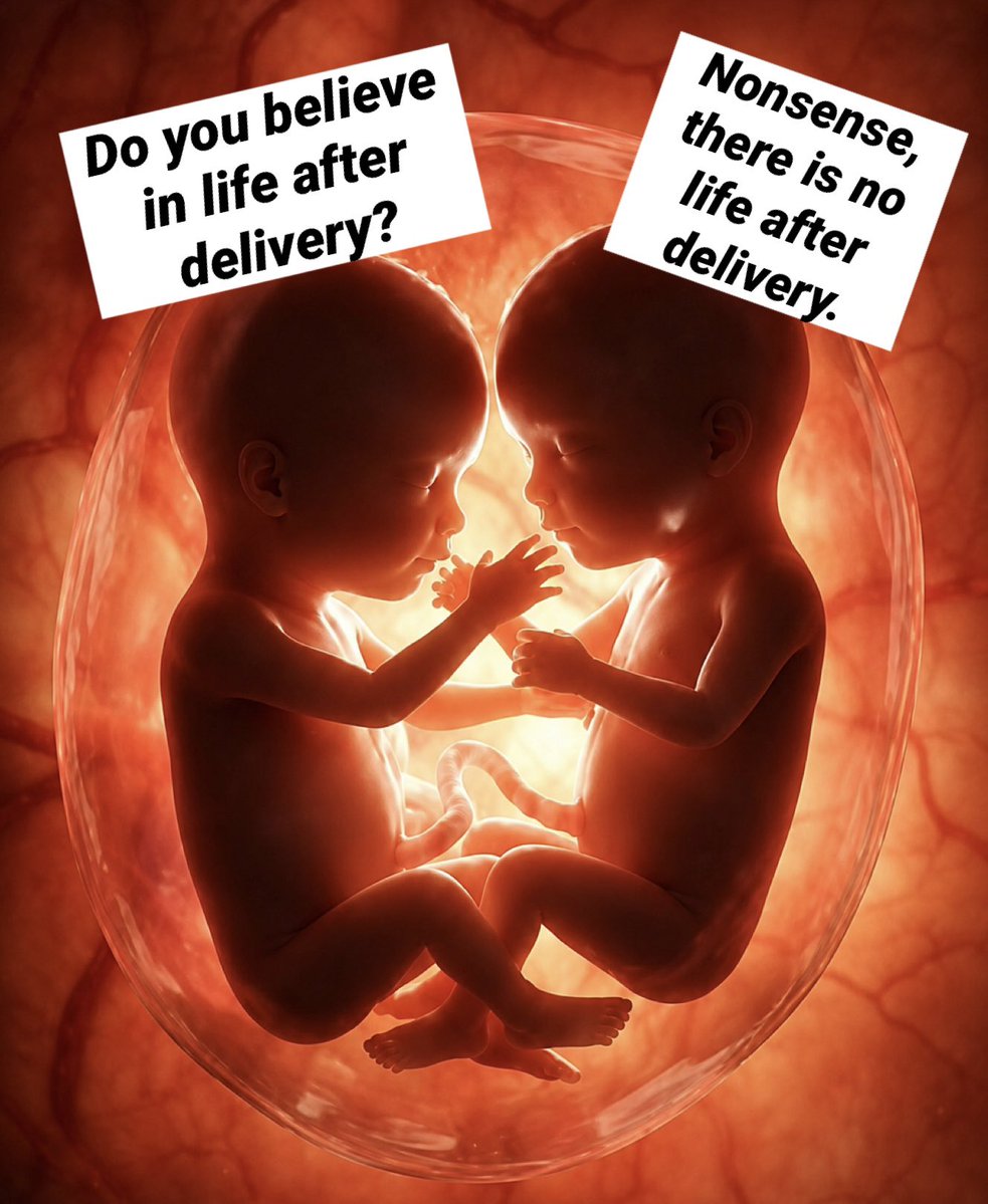 JoshuaBarzon's tweet photo. In a mother’s womb were two babies.
One asked the other, “Do you believe in life after delivery?”
The other replied, “Why, of course. There has to be something after delivery. Maybe we’re here to prepare ourselves for what comes next.”
“Nonsense,” said the first. “There is no life after delivery. What would a life like that even be?”
The second said, “I don’t know exactly, but there will be more light than there is here. Maybe we’ll walk with our legs and eat with our mouths.”
The first laughed. “That’s absurd! Walking is impossible. And eating with our mouths? Ridiculous. The umbilical cord supplies everything we need. Life after delivery is impossible because the cord is too short.”
The second replied, “Maybe it’s simply different than what we know.”
The first answered, “No one has ever come back from there. Delivery is the end. Life is only this dark, cramped place.”
The second said quietly, “Well, I think we’ll meet our Mother. And she will take care of us.”
The first scoffed, “Mother? You actually believe in Mother? If she exists, where is she now?”
The second smiled. “She’s all around us. We live in her. We move because of her. Without her, we wouldn’t exist.”
The first replied, “I’ve never seen her, so she can’t be real.”
The second answered, “Sometimes, when everything is quiet, if you listen carefully, you can hear her voice, and you can feel her love.”
——————————
This illustration reminds us that our inability to fully perceive something does not determine whether it is real. In fact, Scripture teaches that God has not left Himself hidden. Romans 1 says His eternal power and divine nature are clearly seen in creation, so that no one is without excuse. Like the child who denies the existence of his own mother while surrounded by constant evidence of her care, people often suppress what God has made plain. Yet the same God who reveals Himself through creation has revealed Himself most fully in Jesus Christ, who lived, died, and rose again so that all who trust in Him may have not only life after death, but life before death through forgiveness, reconciliation, and a restored relationship with their Creator.
“2 Twins in the Womb” is written by Henri J. M. Nouwen