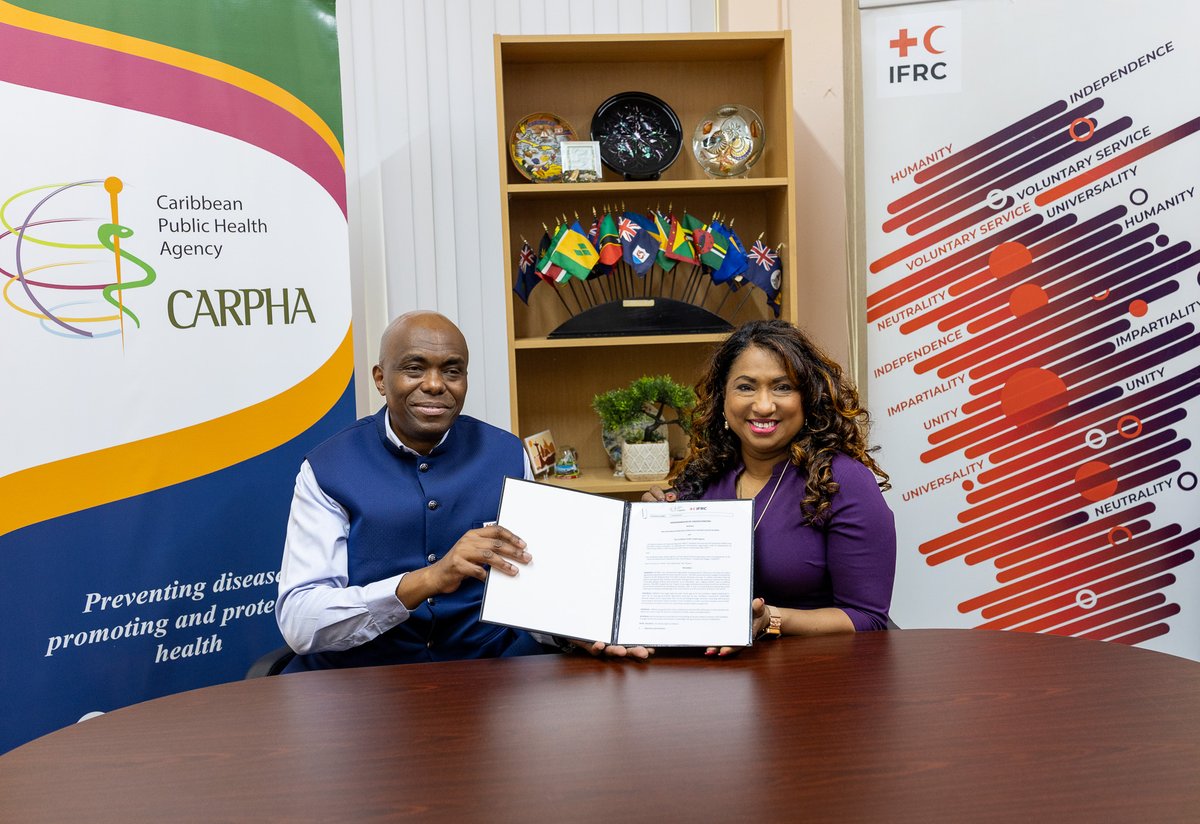 CARPHA1's tweet photo. CARPHA and the @ifrc have renewed their partnership to strengthen community health across the Caribbean.

#CARPHA #IFRC #PublicHealth #RegionalHealthSecurity #CaribbeanHealth https://t.co/Cj3JEd1Gw0