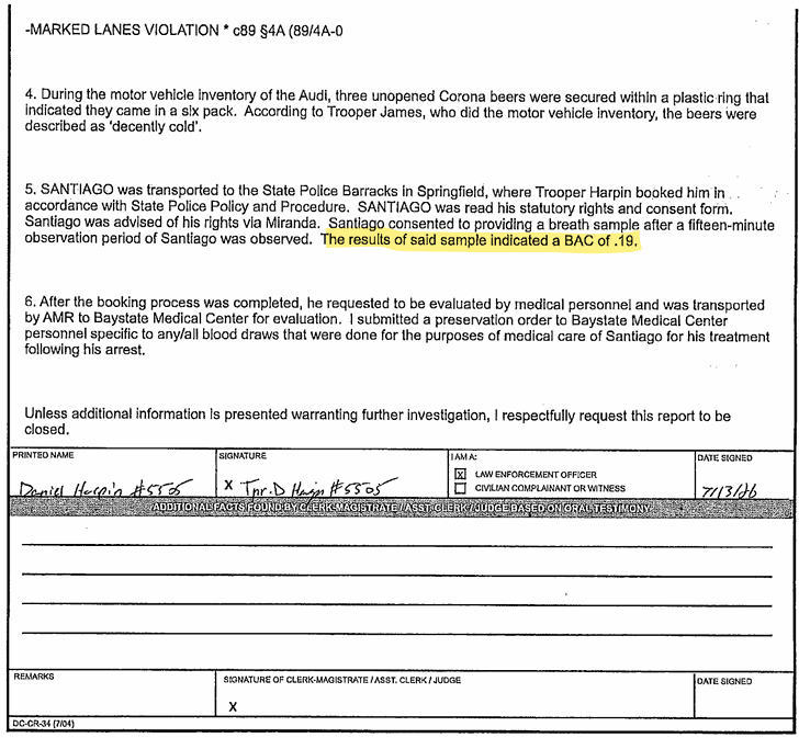 HowieCarrShow's tweet photo. Here are police/court documents on arrest of "Holyoke man" Jose Santiago, charged with driving the wrong way in Chicopee over the weekend & striking multiple vehicles, including a State Police cruiser.

Driving without a license... and not for the first time either. OUI: BAC of .119. And his pants fell down.

In case you were wondering, Santiago is listed as an "Indigent defendant." That means he's getting a free lawyer - compliments of the gringo taxpayers. 

Why do regime-controlled media never report any of this stuff about Maura Healey's beloved "residents?"