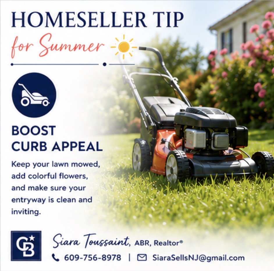 SiaraSellsNJ's tweet photo. ☀️ Summer Homeseller Tip – Day 1 🏡

🌿 Boost curb appeal! Fresh landscaping, colorful flowers, and a clean entry help make a great first impression and attract buyers.

🔜 Check back tomorrow for another Summer Seller Tip! #SiaraSellsNJ #CBHC #HomeSelling #SummerSellerTips https://t.co/eGHEXAwET4
