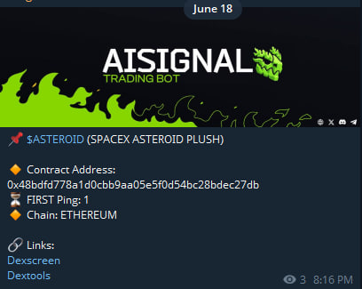 AiSignalBot's tweet photo. GO ETH! 

Here is a nice win @aisignalbot caught to celebrate eth hitting $1,884 so far today! 

$ASTEROID 1.75k to 1.35M ATH (772x)

Don't Miss the next 'ping!' 

Past results are not indictive of future returns https://t.co/FhnWhEhodo