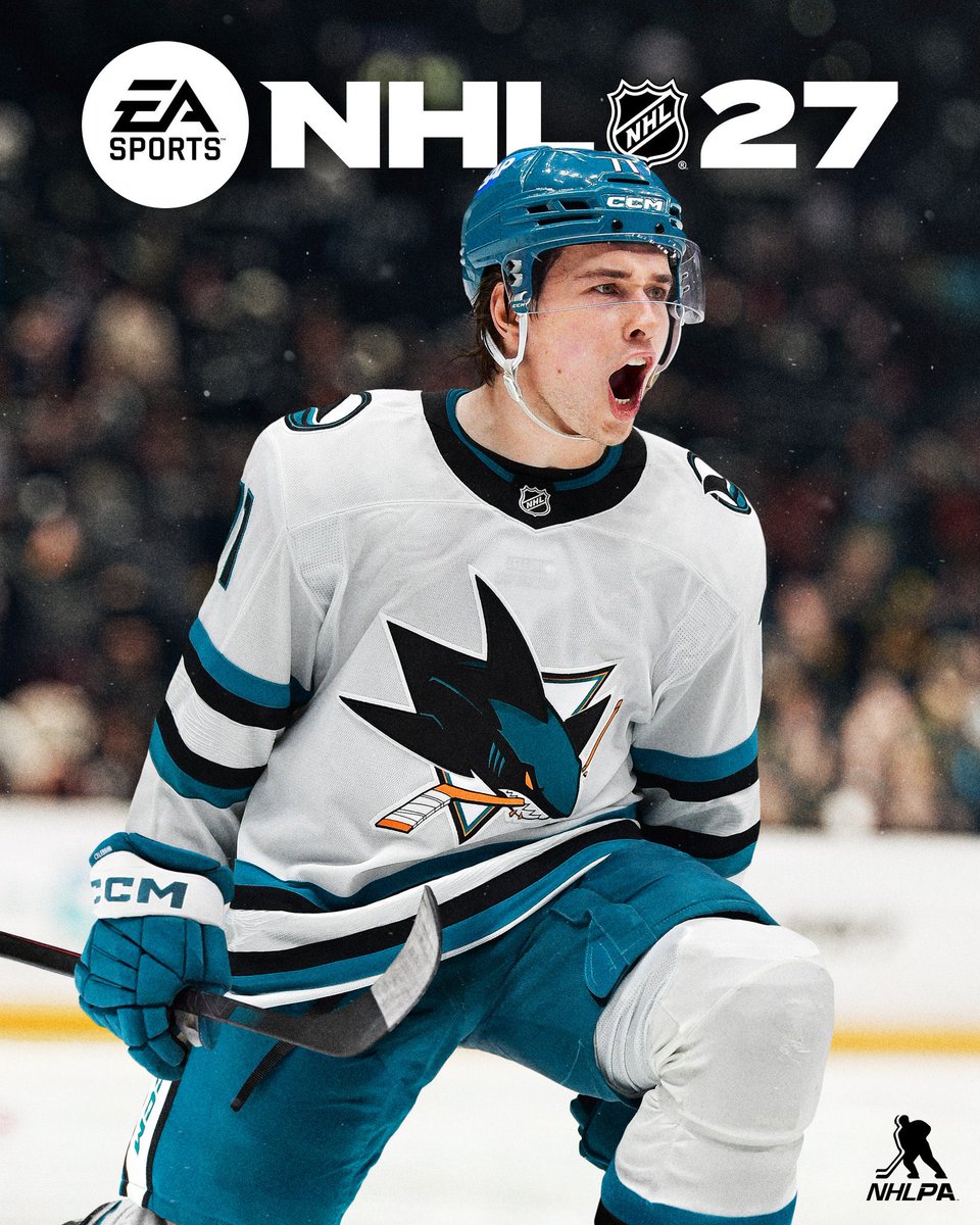PuckReportNHL's tweet photo. BREAKING: Macklin Celebrini is the cover athlete for EA Sports’ NHL 27 title, the youngest player to hit the front cover of the game in the series’ history. #TheFutureIsTeal https://t.co/PAgBkyxT7D