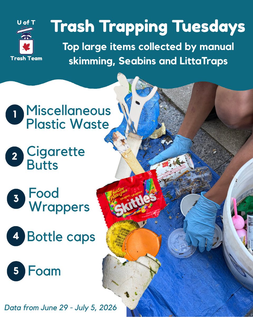 UofTTrashTeam's tweet photo. #TrashTrappingTuesday: Using Seabins, LittaTraps and manual skimming, we collected 26 kg of floating anthropogenic debris, about the weight of 42 basketballs! This includes nearly 1,000 small and >4,000 large items of #PlasticPollution! #FightingFloatablesTO https://t.co/C4EHWBK4Dc