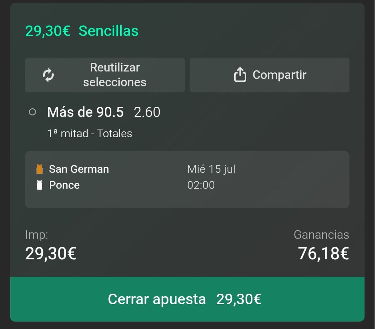 Samorsurebets's tweet photo. Alerta surebet 🚨
ROI:3,5%

📆 Evento el (15/07/2026 · 2:00)

🏠 Casa 1 (Winamax)
✅ -90,5 puntos 1T

🏠 Casa 2 (Bet365)
✅ +90,5 puntos 1T https://t.co/fnO6sYMB5m