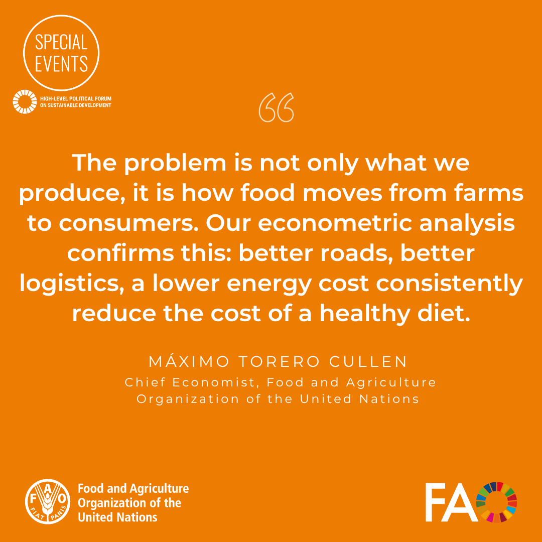 FAONewYork's tweet photo. @FAO @FAOSocioEcon @FAOSDGs @FAO4Members @FAOstatistics @UNDESA @UNECOSOC @SustDev During @FAO's #HLPF Special Event on the upcoming #SOFI2026 report, @MaximoTorero underlined the role of better roads, better logistics, and lower energy costs on reducing cost of a healthy diet. Improving storage, processing, transport &amp; balances is key.

https://t.co/KssuqOpbeZ https://t.co/RJcde2D9gO