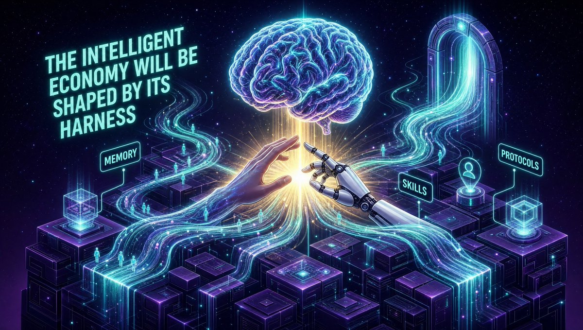 JBanon's tweet photo. I've just published a paper: the intelligent economy will be shaped by its harness.

AI turns judgement into infrastructure. What matters isn't the models' intelligence but the harness: memory, skills, protocols.

It's the thesis behind what we're building at @BosonProtocol. 🧵 https://t.co/ZQgMAYPeXP