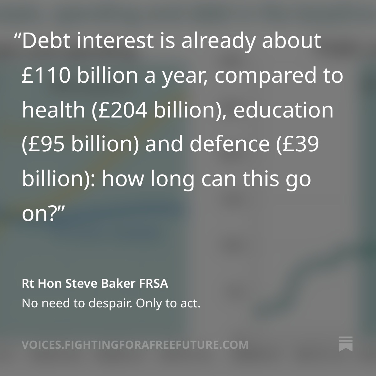 SteveBakerFRSA's tweet photo. 📈 Once again, it is officially acknowledged that UK public debt is on an unsustainable upward path over the coming decades.

🗽As the OBR points out, it is not too late to do something about this looming disaster. The sooner we act, the less painful it will be. 

🔗in 🧵 https://t.co/z2hMcyCJ4c