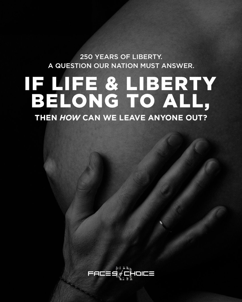 FacetheChoice's tweet photo. 250 years ago, America declared our rights are inherent and belong to every human being.

So how can we leave anyone out? How can we deny anyone's right to life?

Choice is not merely a word. Choice is a person.

Meet the survivors of "choice." 👉 https://t.co/PztUw3zMea https://t.co/nTrxBGfXmo