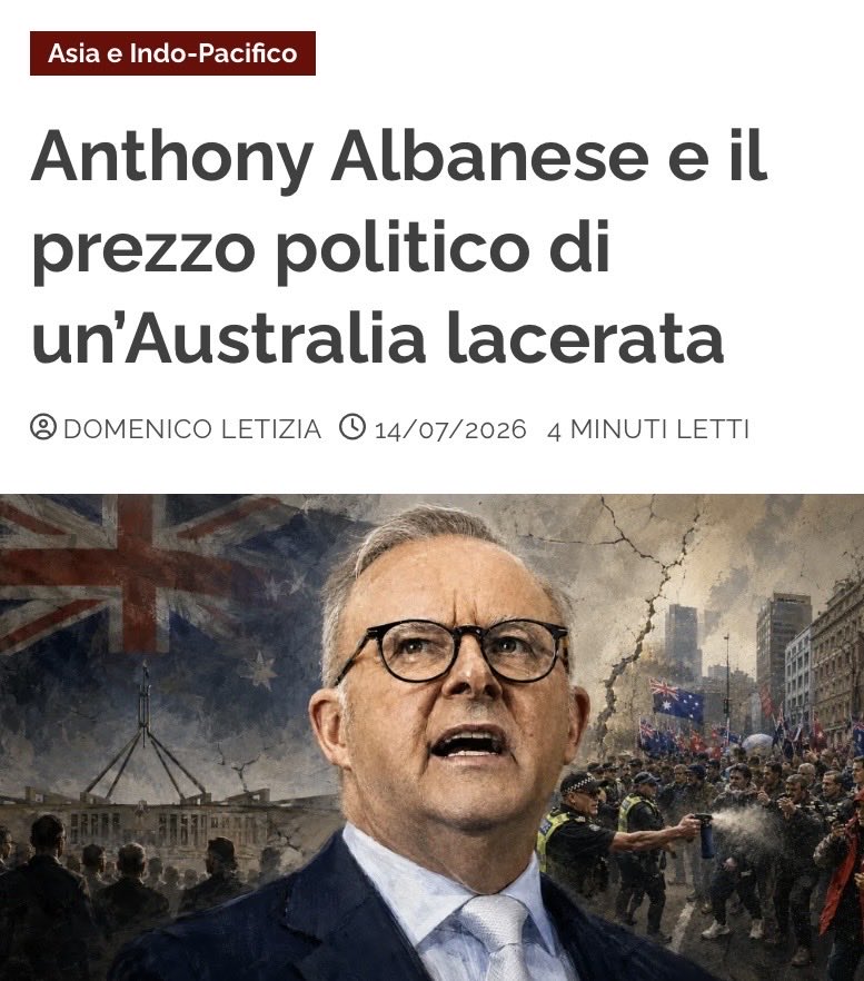 in_oltre's tweet photo. Anthony Albanese consolida il primato di leader laburista più longevo dai tempi di Hawke e Keating, sostenuto da nuove misure economiche e sociali. Ma terrorismo antisemita, proteste, scontri politici e tensioni multiculturali mettono alla prova la stabilità del suo governo.

Domenico Letizia su InOltre. Il link nel primo commento