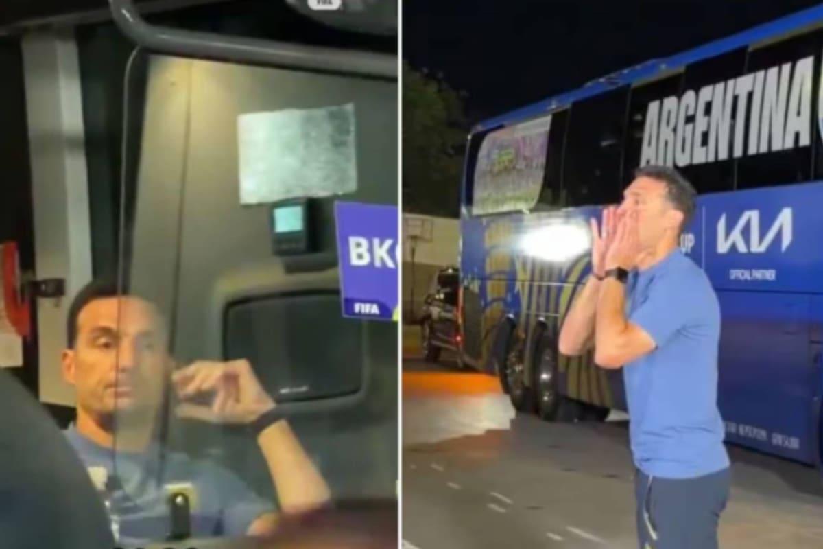 LANACION's tweet photo. Video: el inesperado gesto de Scaloni con sus jugadores que se volvió viral en las redes https://t.co/k7TpVjXdO0 https://t.co/1LhajhWkOI