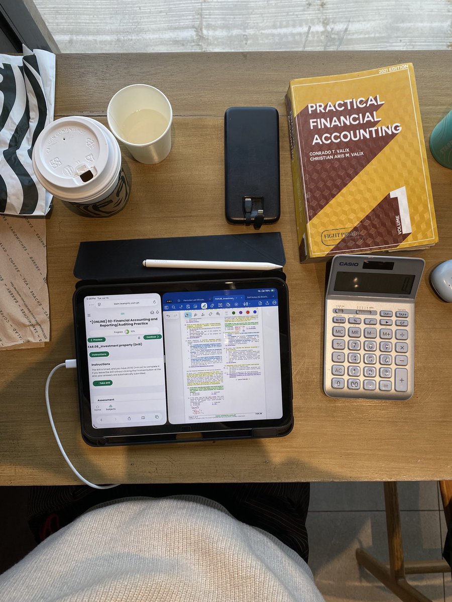 KingreyfCPA's tweet photo. ˚ study log | 07.14.26 📚
far + ap day!

- cash and ce
- trade and other receivables 
- inventories
- ppe
- investments
- audit of investments (hos + drills)

recall + pracprobs! 

confidence comes from preparation, not wishful thinking.
 
1 day remaining 🥲

#studytwt #studylog https://t.co/xlkbnrrksY